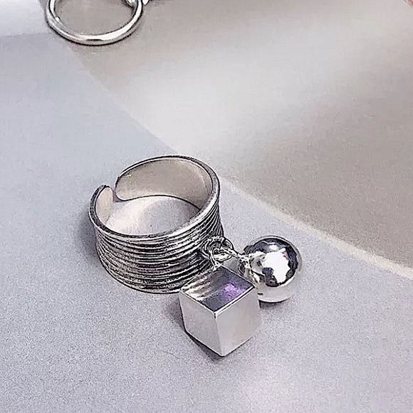 STERLING SILVER BALL CHARM BAND RING - Picture 8 of 15